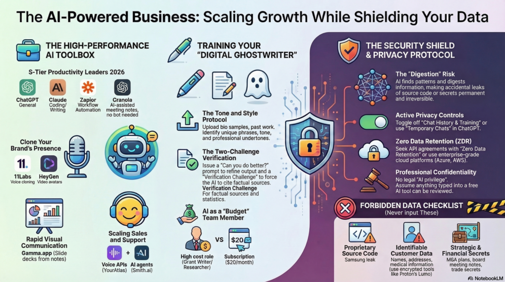 The AI-Powered Business infographic - Scaling growth while shielding your data