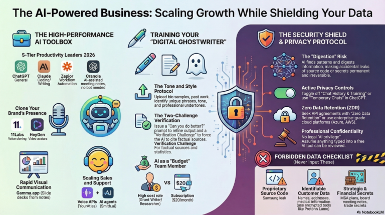 The AI-Powered Business infographic - Scaling growth while shielding your data